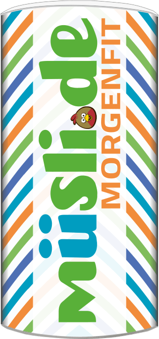 Bild der Verpackung (Dose) des Bio Müslis MorgenFit von müsli.de